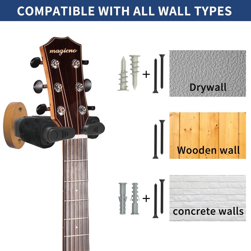 AUPHY Guitar Wall Mount Auto Lock,Guitar Wall Holder with Nitro-Safe Velvet,Universal Compatibility for All Headstocks and Neck Widths Supports Acoustic, Electric, and Bass Guitars - Image 4